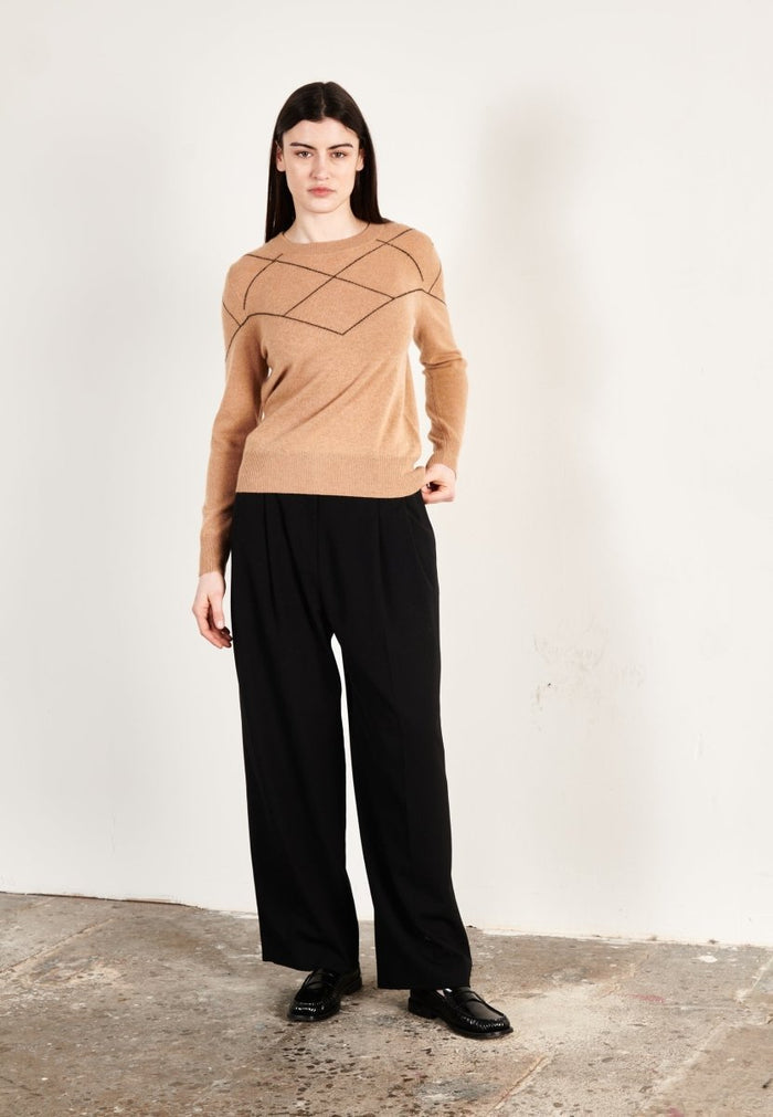 Pull col rond cachemire camel clair/noir femme - HANA 4