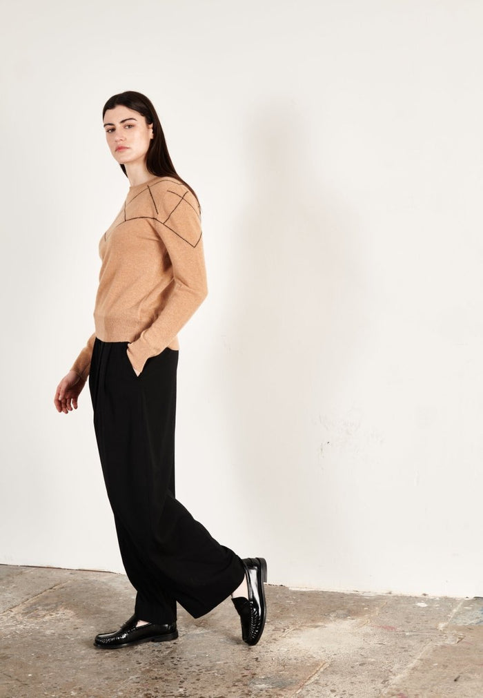 Pull col rond cachemire camel clair/noir femme - HANA 4