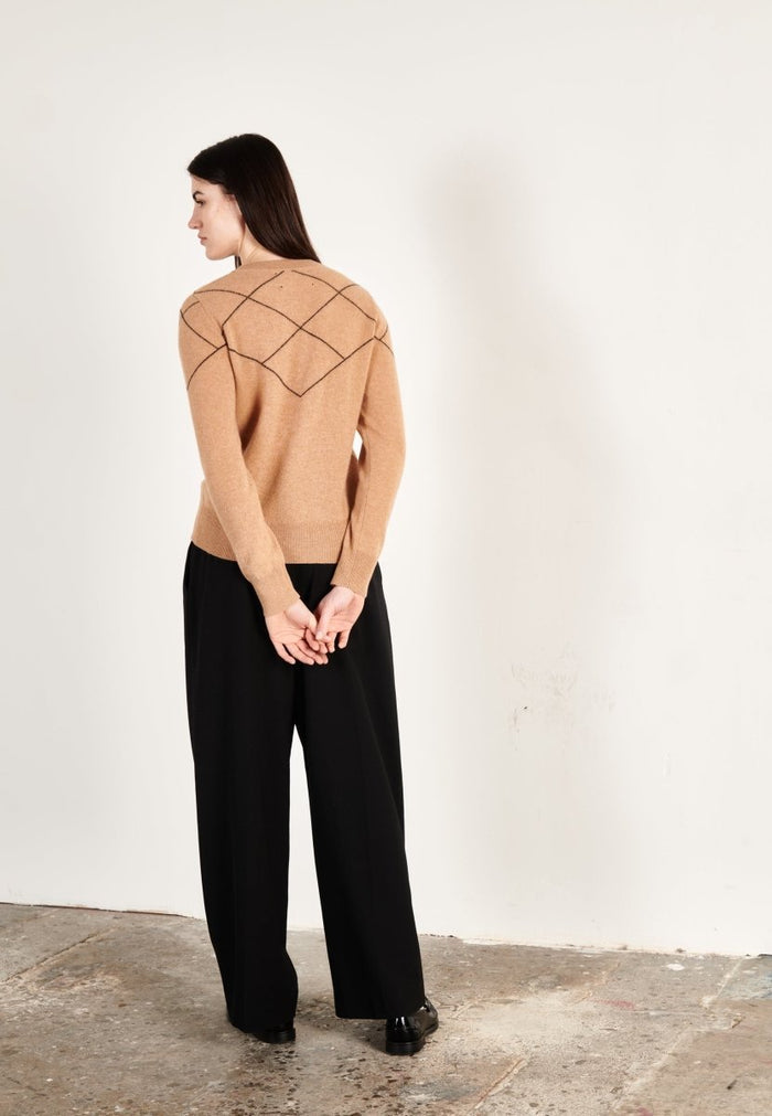Pull col rond cachemire camel clair/noir femme - HANA 4
