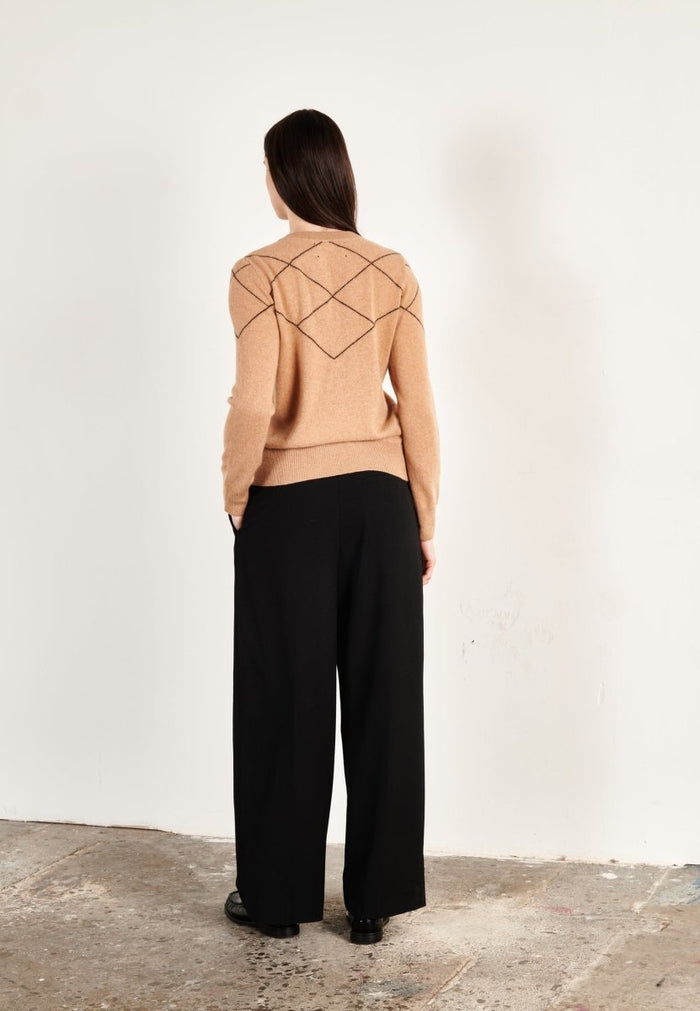 Pull col rond cachemire camel clair/noir femme - HANA 4