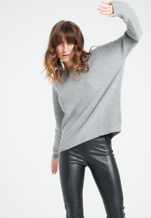 LILLY 25 Pull col rond en cachemire gris clair