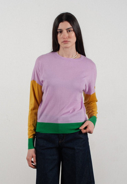 Pull col rond femme en cachemire & laine ultrafin lavande & jaune & vert - KELLY 9