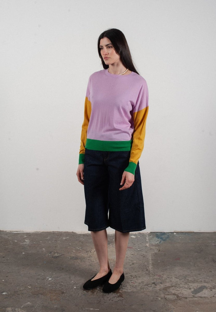 Pull col rond femme en cachemire & laine ultrafin lavande & jaune & vert - KELLY 9