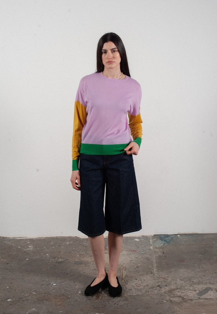 Pull col rond femme en cachemire & laine ultrafin lavande & jaune & vert - KELLY 9