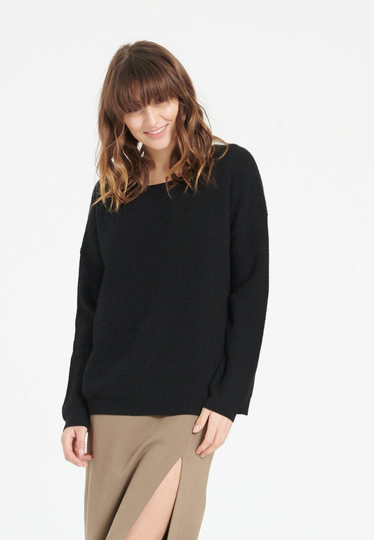 Pull col rond femme en cachemire noir - LILLY 25