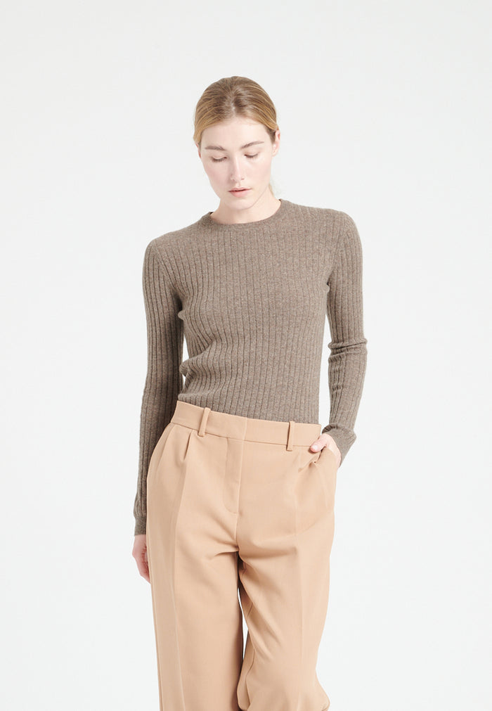 Pull col rond femme en cachemire taupe - LILLY 16