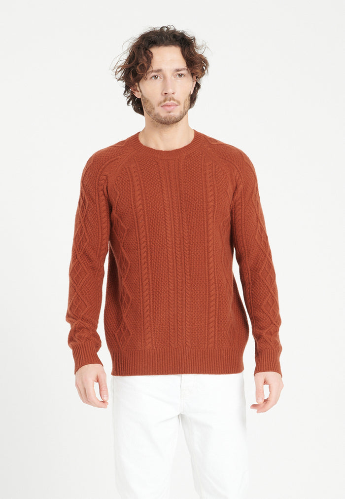 Pull col rond homme en cachemire 6 fils terracotta - ZACH 1