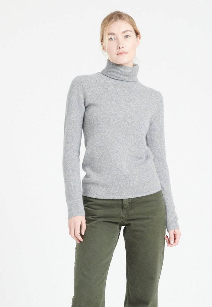 Pull col roulé cachemire 4 fils gris clair femme - LILLY 19