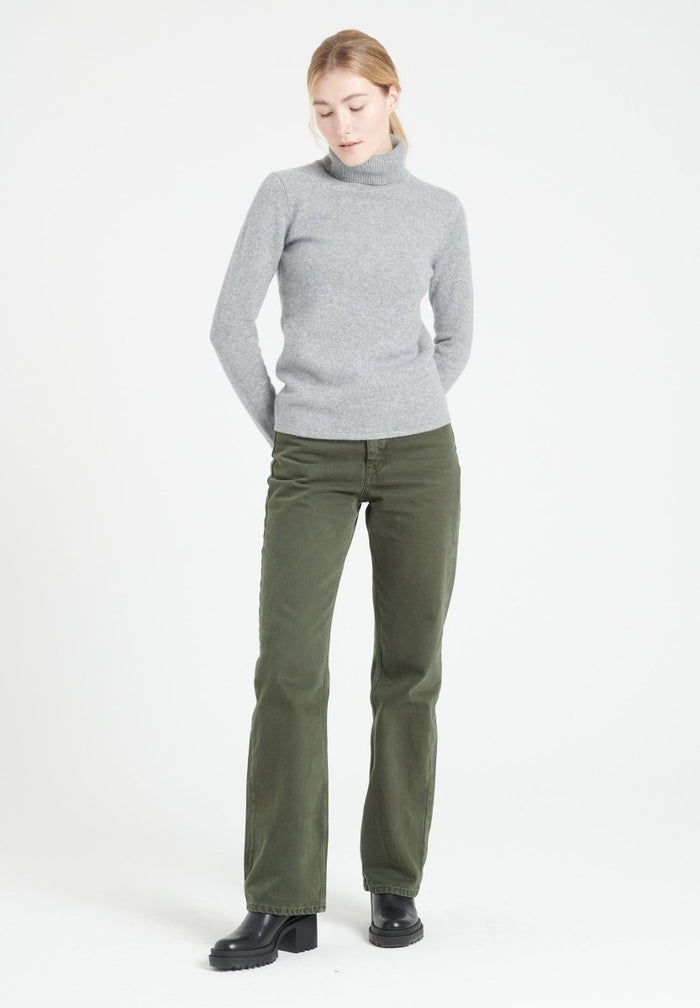 LILLY 19 Pull col roulé en cachemire 4 fils gris clair