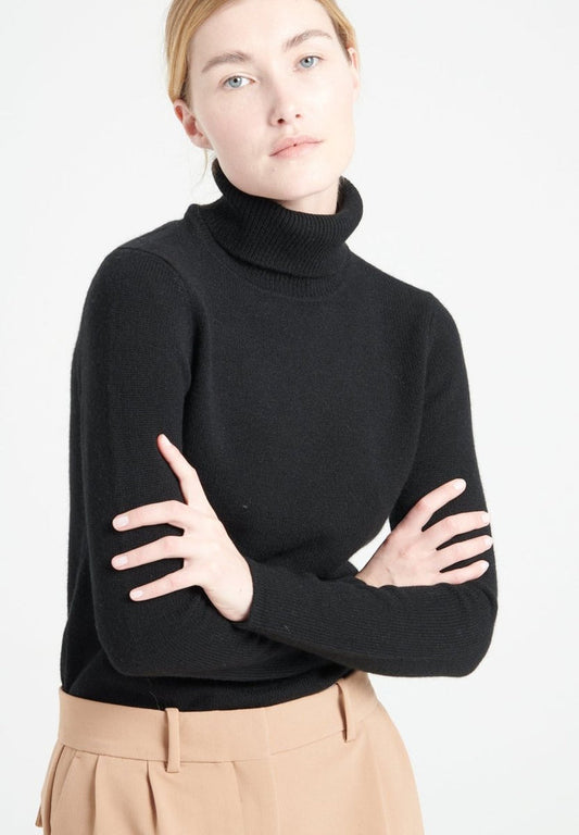 LILLY 19 Pull col roulé en cachemire 4 fils noir