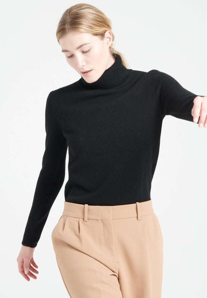 LILLY 19 Pull col roulé en cachemire 4 fils noir