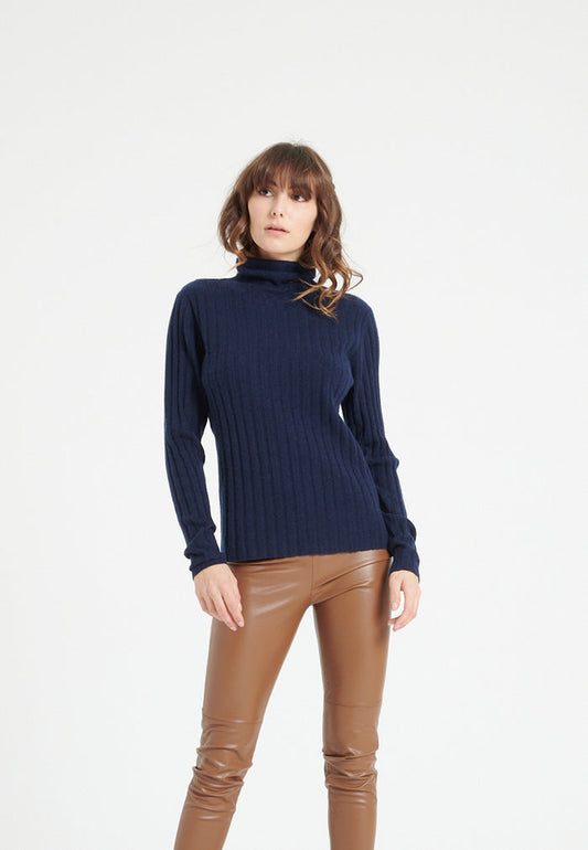 Pull col roulé femme en cachemire bleu marine - LILLY 15