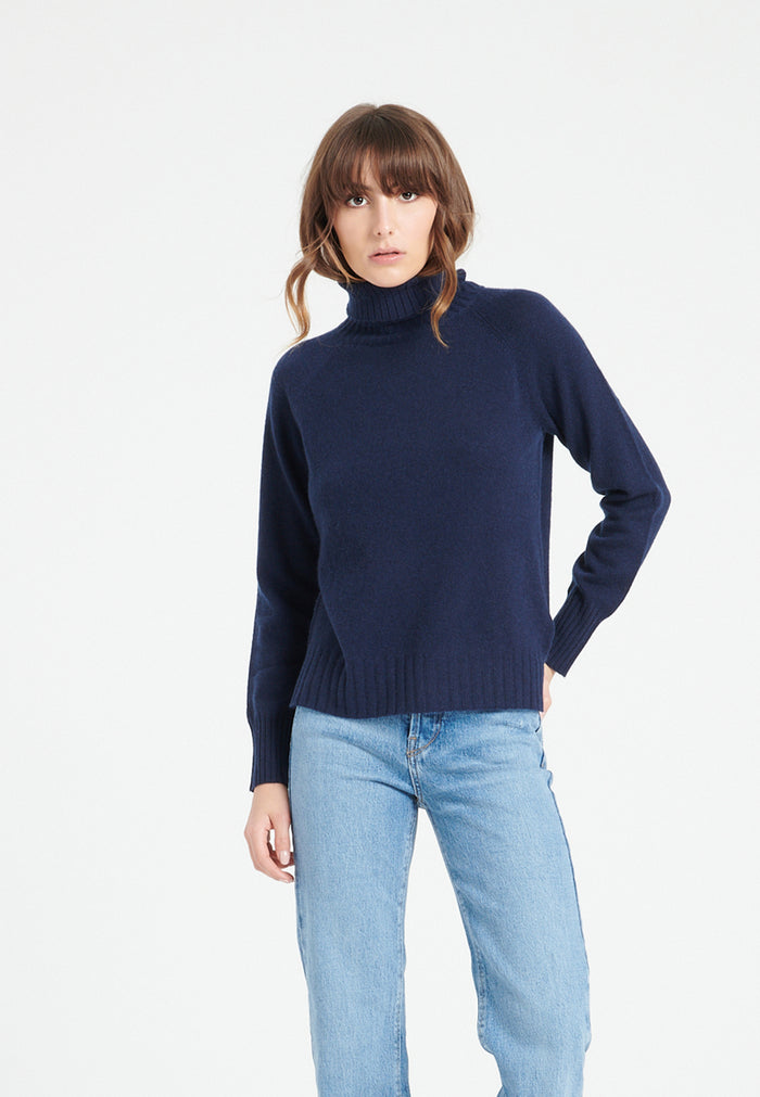 Pull col roulé femme en cachemire bleu marine - LILLY 22