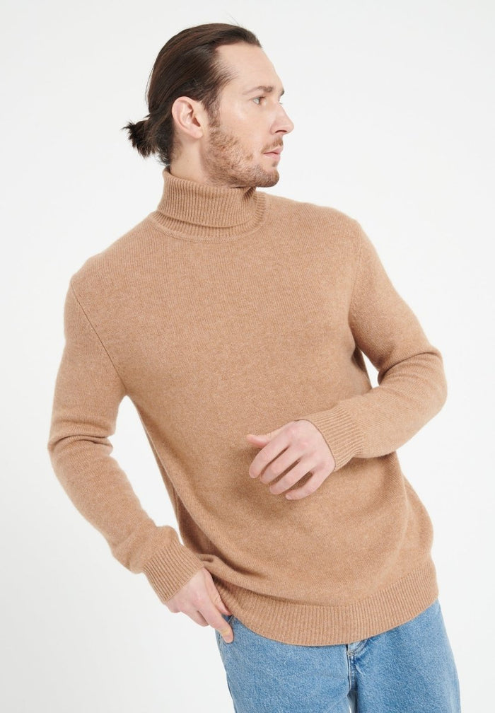 LUKE 15 Pull col roulé en cachemire 4 fils camel