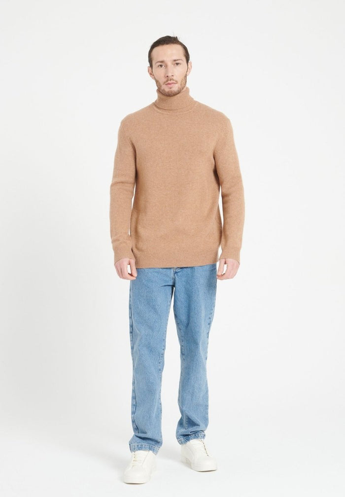 LUKE 15 Pull col roulé en cachemire 4 fils camel