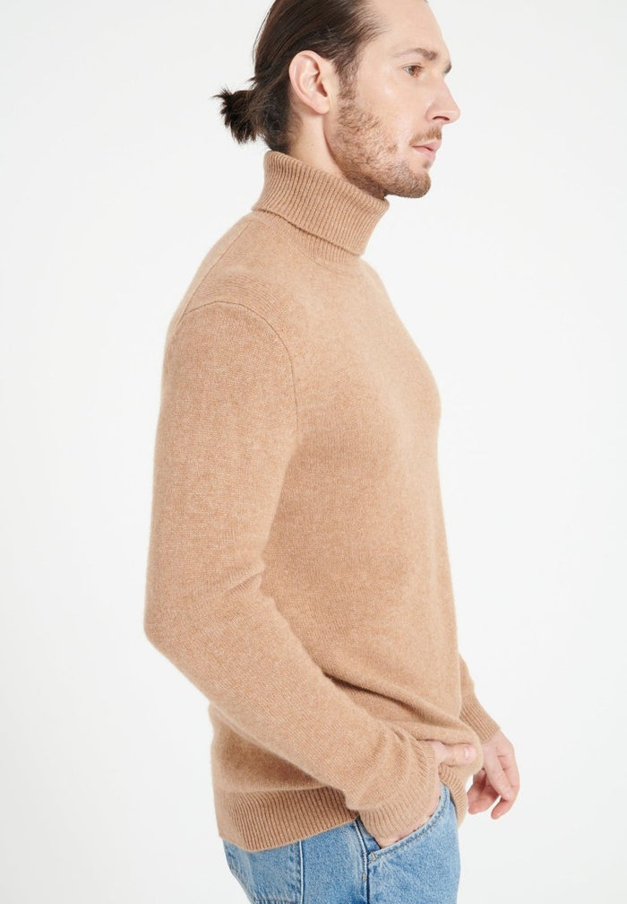 LUKE 15 Pull col roulé en cachemire 4 fils camel