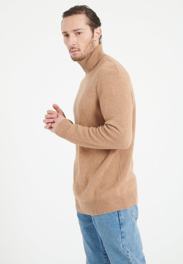 LUKE 15 Pull col roulé en cachemire 4 fils camel