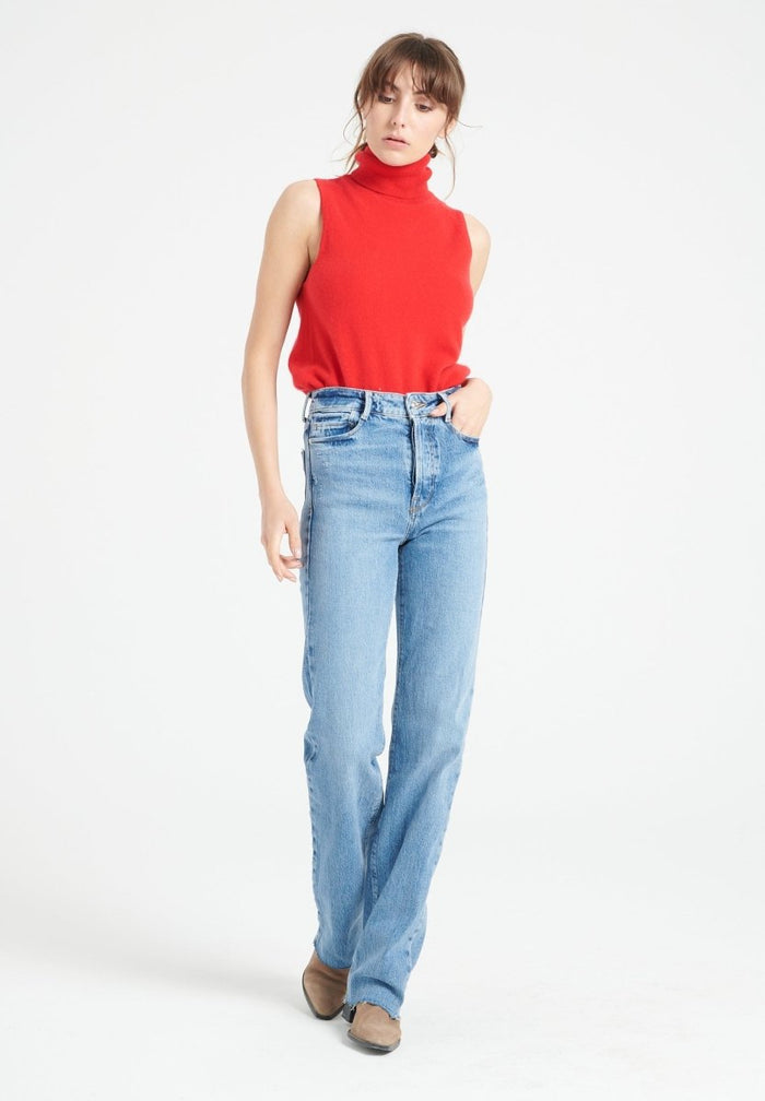 LILLY 13 Pull col roulé sans manches en cachemire rouge
