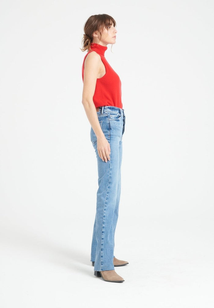 LILLY 13 Pull col roulé sans manches en cachemire rouge