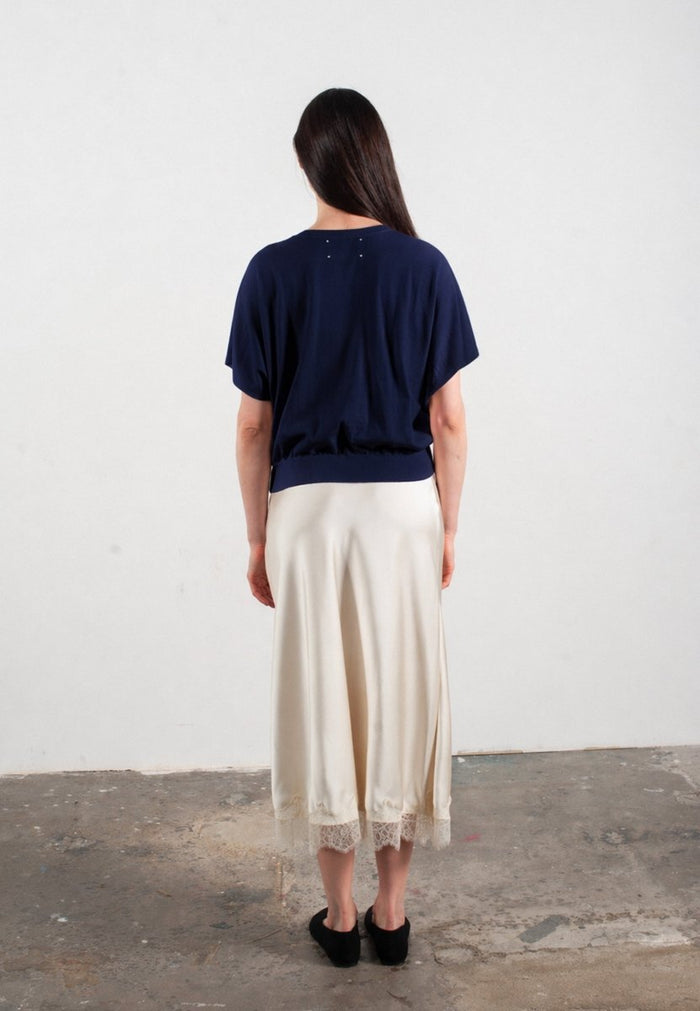 Pull col V à manches chauve souris femme en cachemire & laine ultrafin bleu marine - KELLY 6