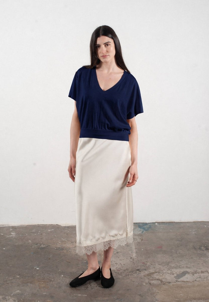 Pull col V à manches chauve souris femme en cachemire & laine ultrafin bleu marine - KELLY 6