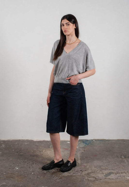 Pull col V à manches chauve souris femme en cachemire & laine ultrafin gris - KELLY 6