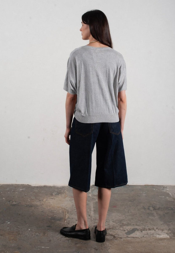 Pull col V à manches chauve souris femme en cachemire & laine ultrafin gris - KELLY 6