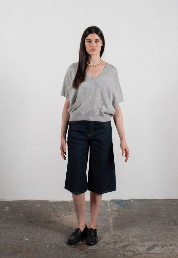 Pull col V à manches chauve souris femme en cachemire & laine ultrafin gris - KELLY 6