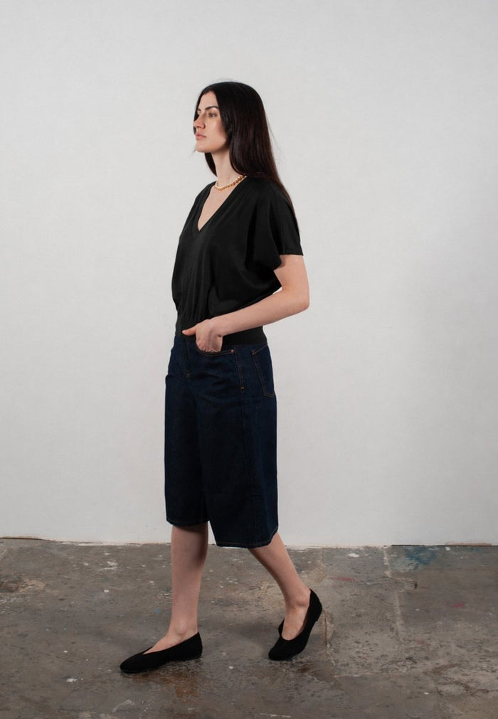 Pull col V à manches chauve souris femme en cachemire & laine ultrafin noir - KELLY 6