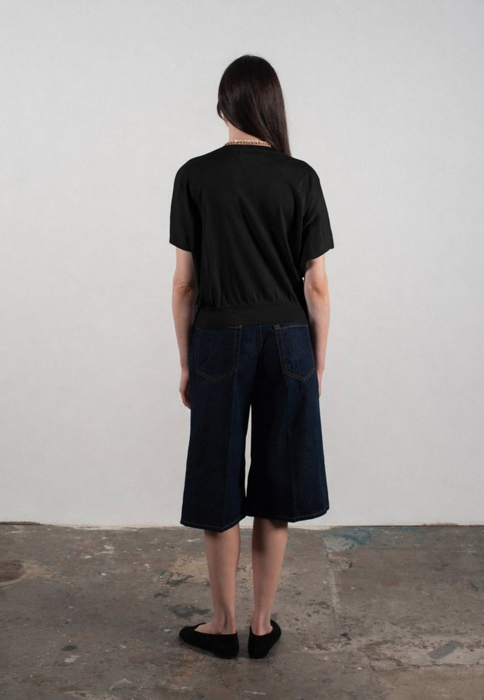 Pull col V à manches chauve souris femme en cachemire & laine ultrafin noir - KELLY 6