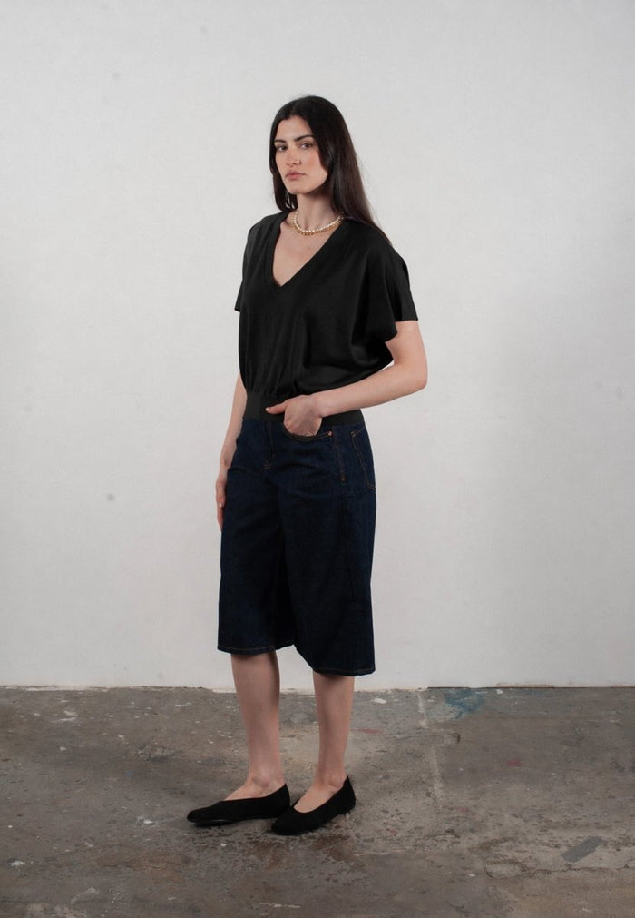 Pull col V à manches chauve souris femme en cachemire & laine ultrafin noir - KELLY 6