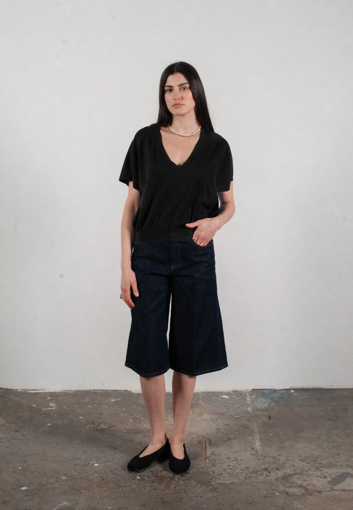 Pull col V à manches chauve souris femme en cachemire & laine ultrafin noir - KELLY 6