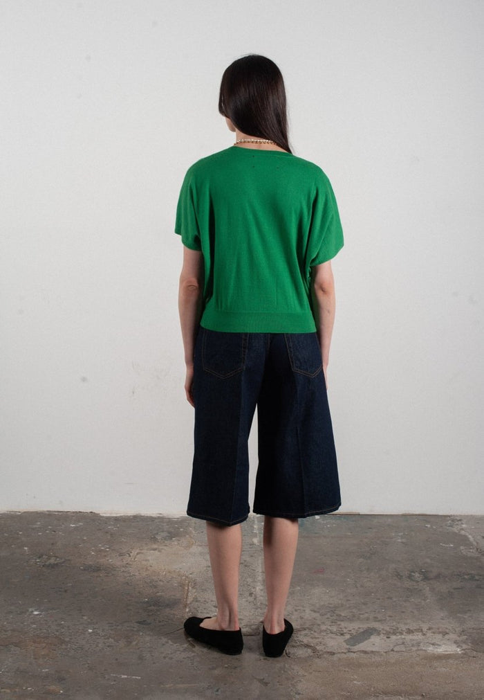Pull col V à manches chauve souris femme en cachemire & laine ultrafin vert - KELLY 6