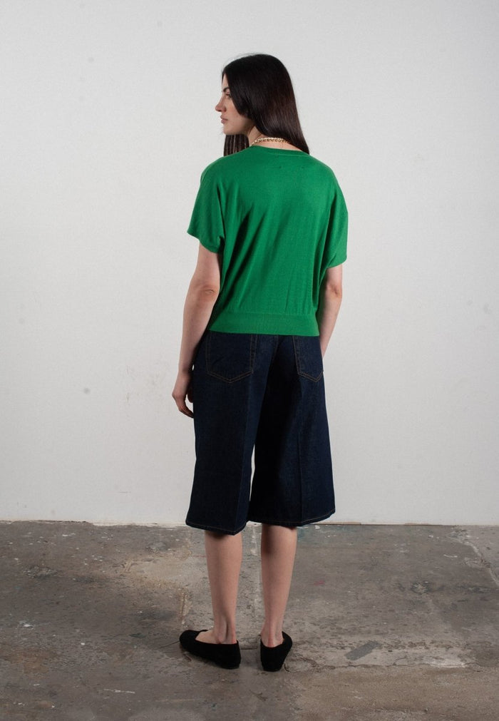 Pull col V à manches chauve souris femme en cachemire & laine ultrafin vert - KELLY 6