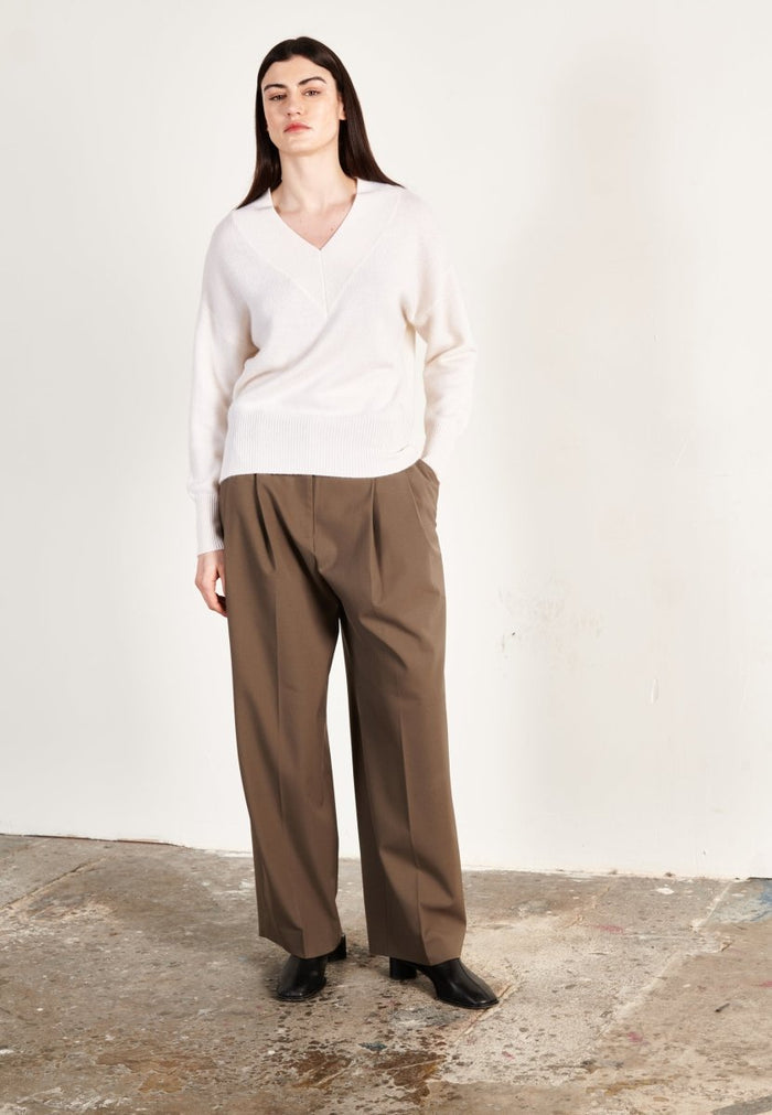 Pull col V cachemire 4 fils écru femme - HANA 12