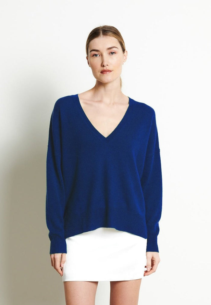 Pull col V cachemire bleu nuit femme - RIA 3