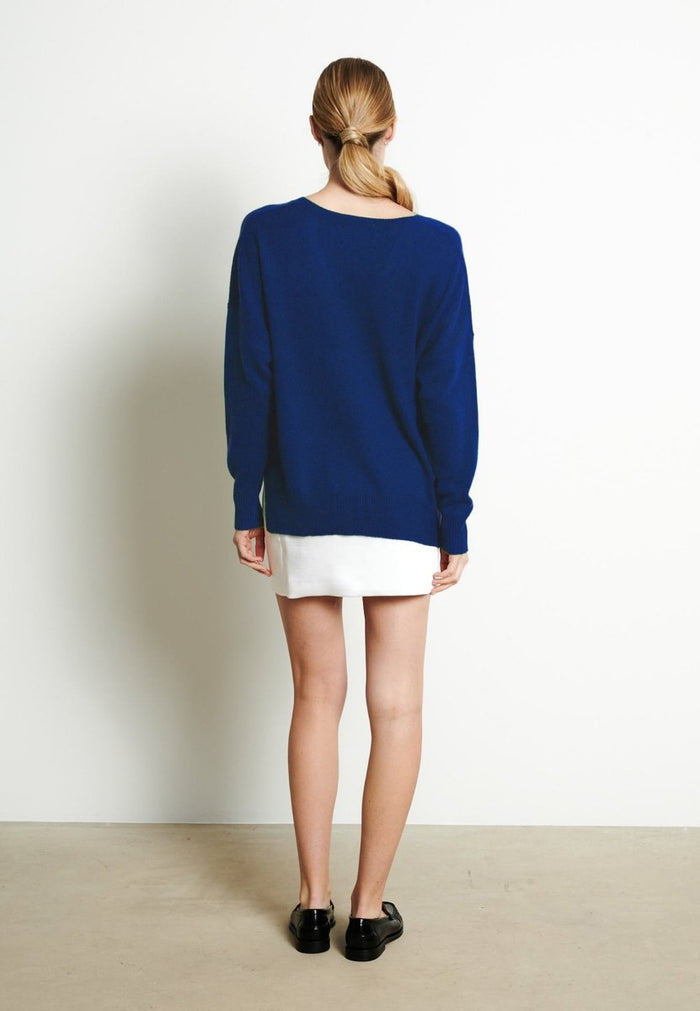 Pull col V cachemire bleu nuit femme - RIA 3