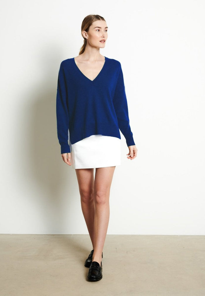 Pull col V cachemire bleu nuit femme - RIA 3