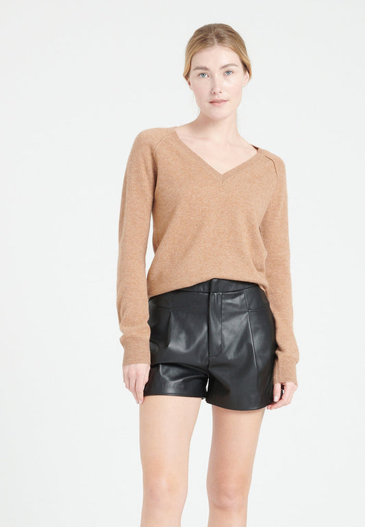 Pull col V femme en cachemire camel - LILLY 6