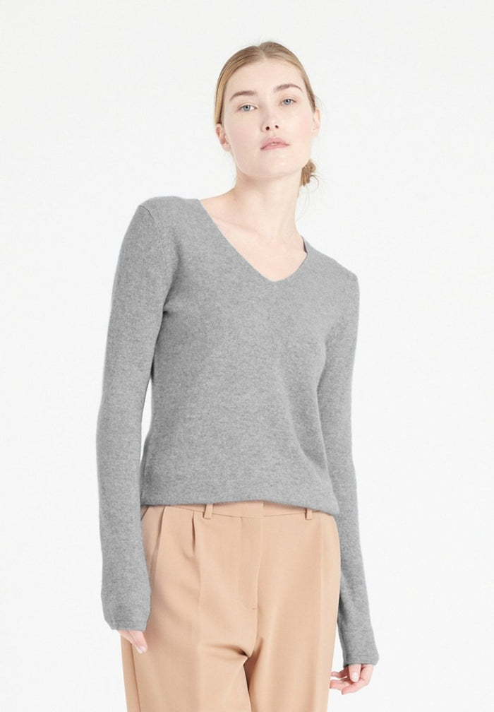 LILLY 2 Pull col V en cachemire gris clair