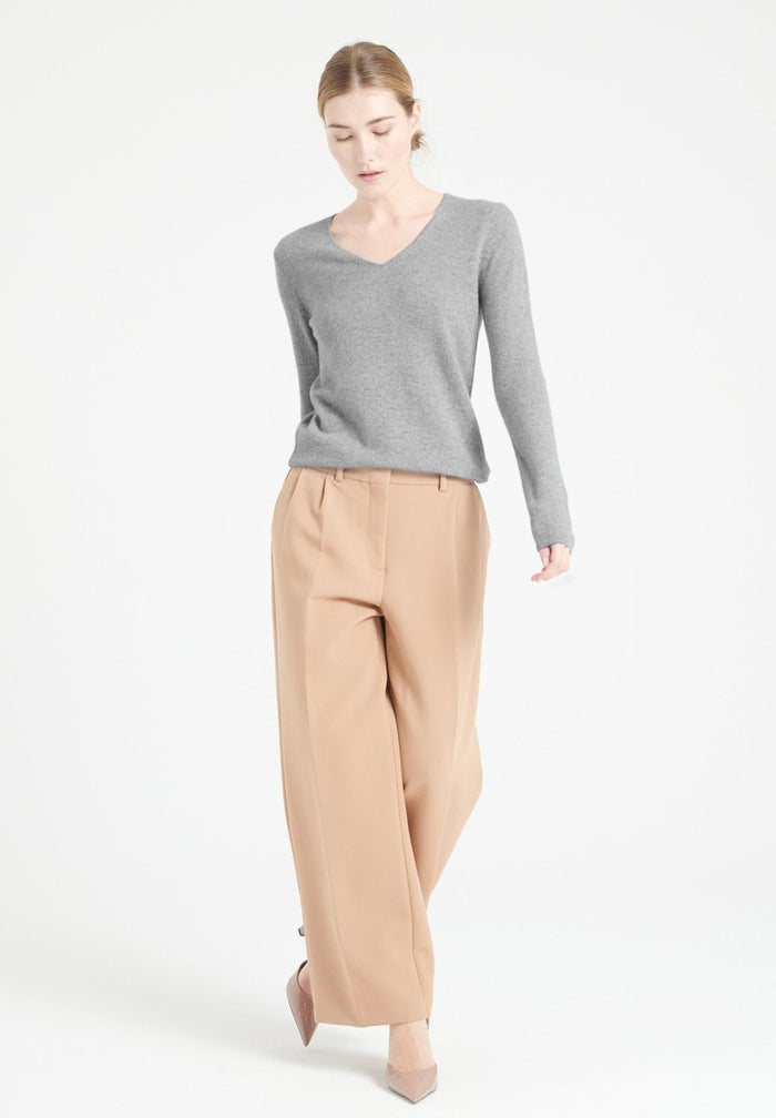 LILLY 2 Pull col V en cachemire gris clair