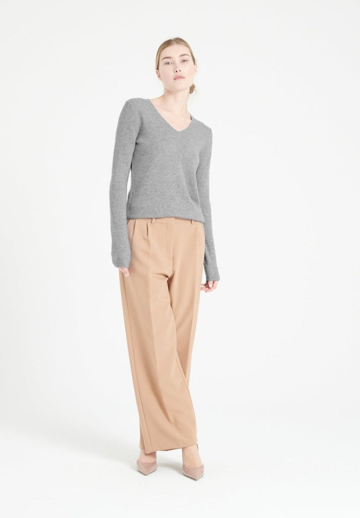 LILLY 2 Pull col V en cachemire gris clair