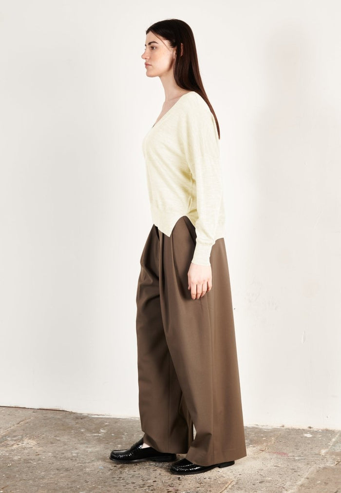 Pull col V oversize ultrafin cachemire et laine blanc écru femme - KELLY 10
