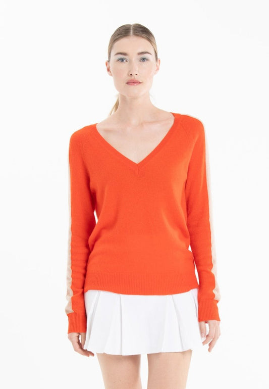 Pull col V cachemire mandarine/camel clair femme - RIA 1