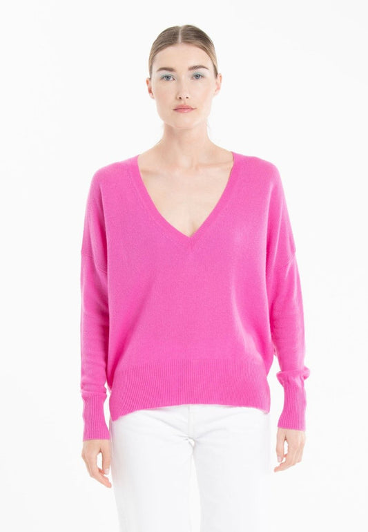 Pull col V cachemire rose barbie femme - RIA 3