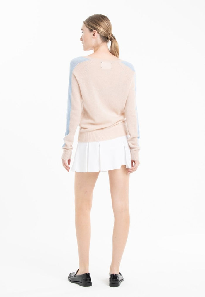 Pull col V cachemire skin/baby blue femme - RIA 1