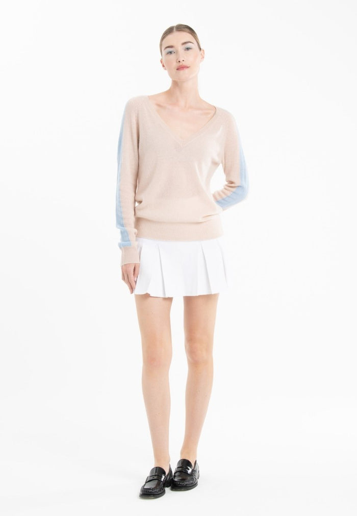 Pull col V cachemire skin/baby blue femme - RIA 1