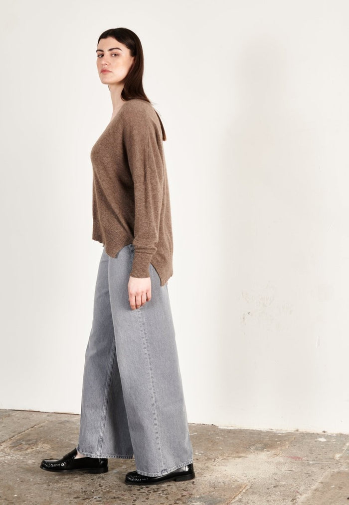 Pull col V cachemire taupe femme - RIA 3