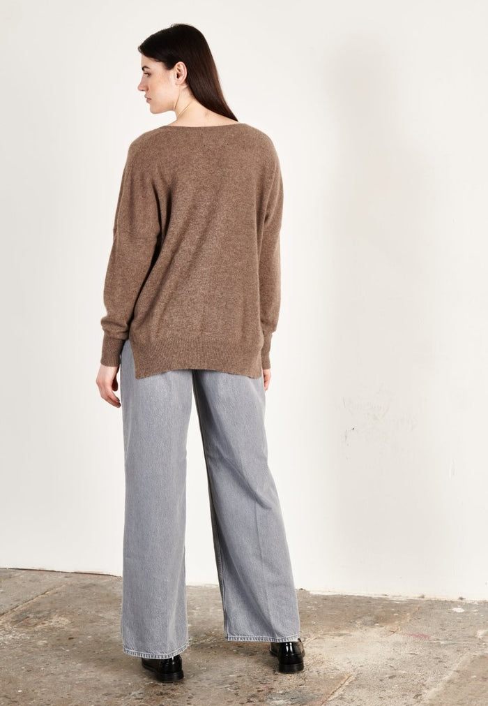Pull col V cachemire taupe femme - RIA 3