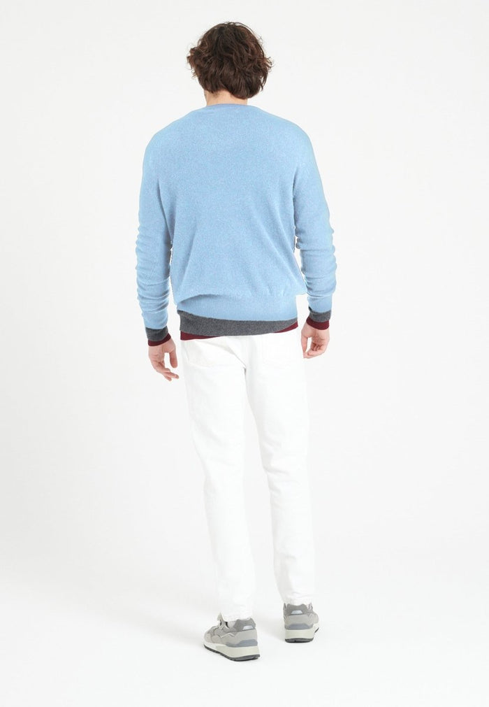 Pull col V homme en cachemire bleu ciel - LUKE 1